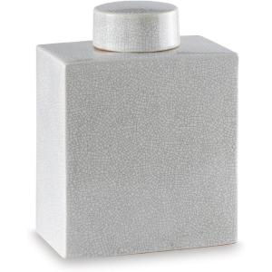 Signature Design by Ashley Haddworth Traditional Crackle Glazed Ceramic Jar with Topper, White(432.6 Ounces)