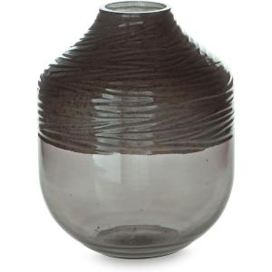 Signature Design by Ashley Harpwick Modern Indoor Glass Vase with Hand-Carved Top, Gray(Medium)