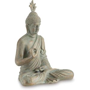 Signature Design by Ashley Hosgrove Cultural Tabletop Paper Composite Sitting Buddha Sculpture, Metallic & Green