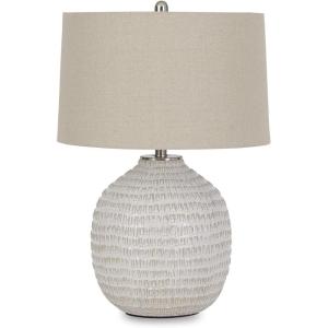 Signature Design by Ashley Jamon Contemporary 26″ Round Textured Ceramic Table Lamp, Beige