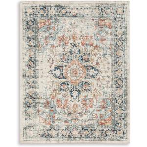 Signature Design by Ashley Jarrpage Classic Indoor/Outdoor Medallion 5 x 7 Rug with Non Slip Backing, Blue & Orange
