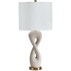 Signature Design by Ashley Judrich Modern Table Lamp with 3-Way Switch and Drum Shade, White & Gold