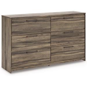 Signature Design by Ashley Jusika Casual 6-Drawer Dresser with Oak Finish, Dark Brown
