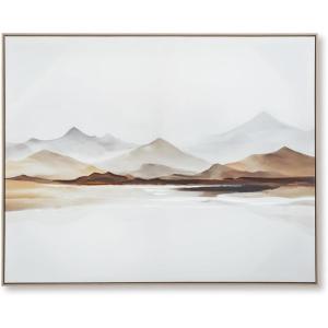 Signature Design by Ashley Karalen Minimalist Landscape Framed Wall Art, 50 x 40 Inches, White & Light Brown