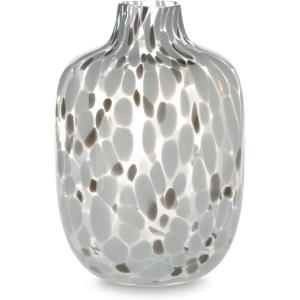 Signature Design by Ashley Keelton Casual Indoor Watertight Abstract Patterned Glass Vase, White & Dark Brown(Large)