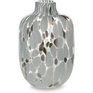 Signature Design by Ashley Keelton Casual Indoor Watertight Abstract Patterned Glass Vase, White & Dark Brown(Medium)