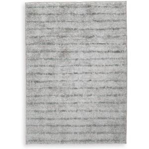 Signature Design by Ashley Laddway Casual Indoor Striped Fluffy 5 x 7 Rug, Beige & Gray(4’10” x 6’11” (Rectangular))