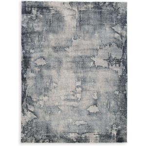 Signature Design by Ashley Langrich Modern Abstract Pattern Machine Woven 7 x 10 ft Large Rug, High Pile, Blue, Cream, & Gray(5’3″ x 7’5″ (Rectangular))