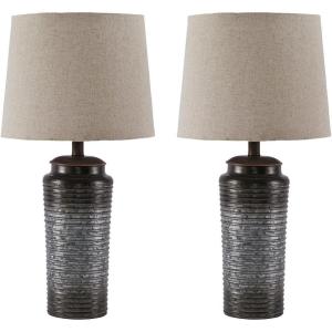 Signature Design by Ashley Norbert Casual 24.75″ Table Lamp with Galvanized Metal Base & Ombre Effect, 2 Count, Dark Gray(Norbert)