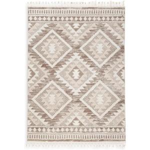 Signature Design by Ashley Odedale Bohemian 8 x 10 Medium Pile Diamond Design Rug, Tan & Cream(7’10” x 10’9″ (Rectangular))