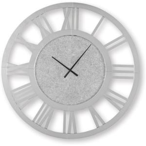 Signature Design by Ashley Reinport Contemporary Glass Analog Quartz Wall Clock with Roman Numerals, Chrome & Black
