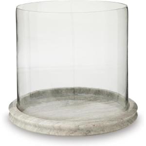 Signature Design by Ashley Saskia Casual Candle Holder with Marble Base, Beige & Clear(Beige & Clear)