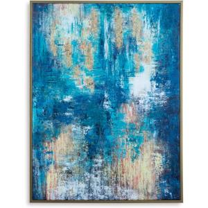 Signature Design by Ashley Scarlite Contemporary Rectangular Abstract Hand-painted Wrapped Canvas Wall Art 36 x 48 Inches, Blue & Yellow