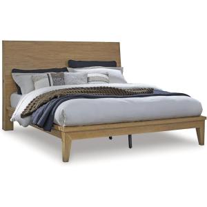 Signature Design by Ashley Sherbana Scandinavian Queen Panel Platform Bed with Bunkie Board and USB Charging Ports, Foundation or Box Spring Not Needed, Light Brown(Queen Panel Bed)