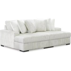 Signature Design by Ashley Stupendous Casual Anti Sag 2-Piece Super Chaise with Loose Reversible Cushions and 6 Accent Pillows, Light Gray