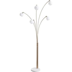 Signature Design by Ashley Taliya Contemporary 95″ Metal and White Marble Arc Floor Lamp with 5 Light Shades and Dimmer Switch, White & Champagne
