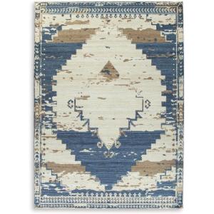 Signature Design by Ashley Varnler Classic Indoor Medallion 5 x 7 Rug, Blue & Light Brown(7’8″ x 9’7″ (Rectangular))