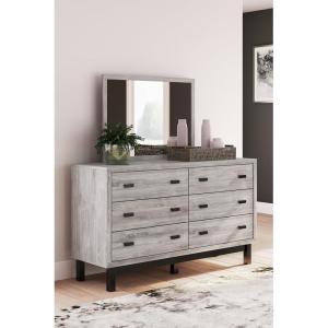 Signature Design by Ashley Vessalli Modern 6-Drawer Dresser and Mirror with Anti-Tipping Restraint, Gray & Black(Dresser and Mirror)