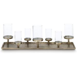 Signature Design by Ashley Wallmond Traditional Candle Holder with Metal Base and Antiqued Finish, Brown & Clear