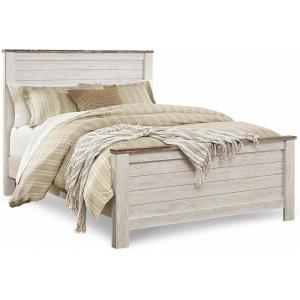 Signature Design by Ashley Willowton Coastal Sleigh Bed, Foundation or Box Spring Needed, King, Beige(Whitewash)