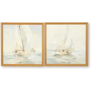 Signature Design by Ashley Winbrook Coastal Hand Painted Wall Art Set 30 x 30 Inches, Set of 2, Beige & Light Gray