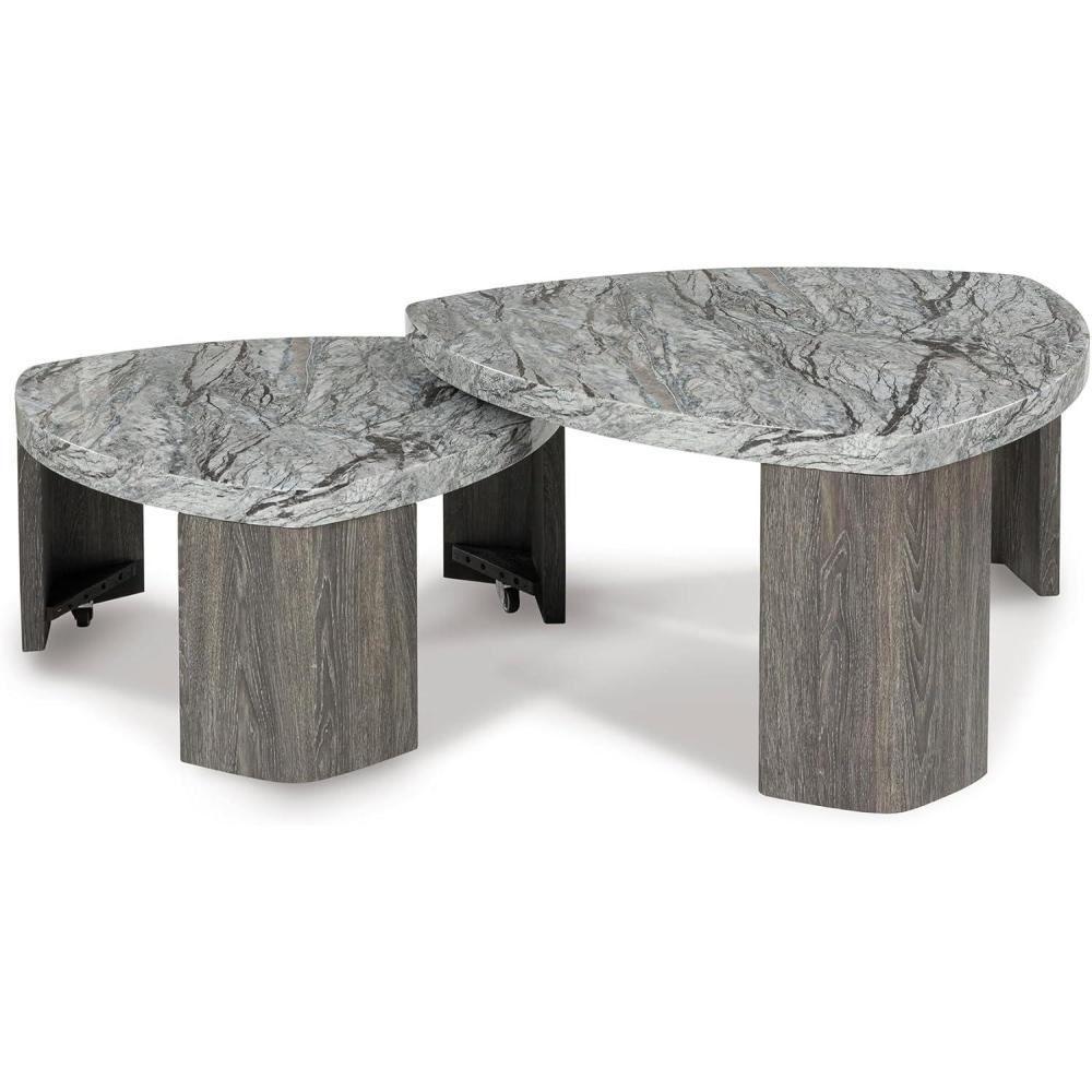 imageSignature Design by Ashley Surmour Contemporary Nesting Stacked Coffee Table with Faux Marble Top Set of 2 Light GrayCoffee Table