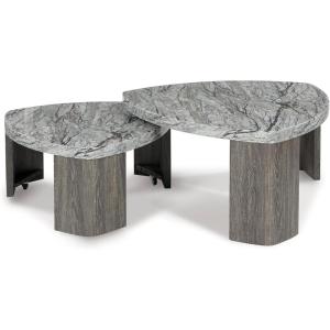 Signature Design by Ashley Surmour Contemporary Nesting Stacked Coffee Table with Faux Marble Top, Set of 2, Light Gray(Coffee Table)