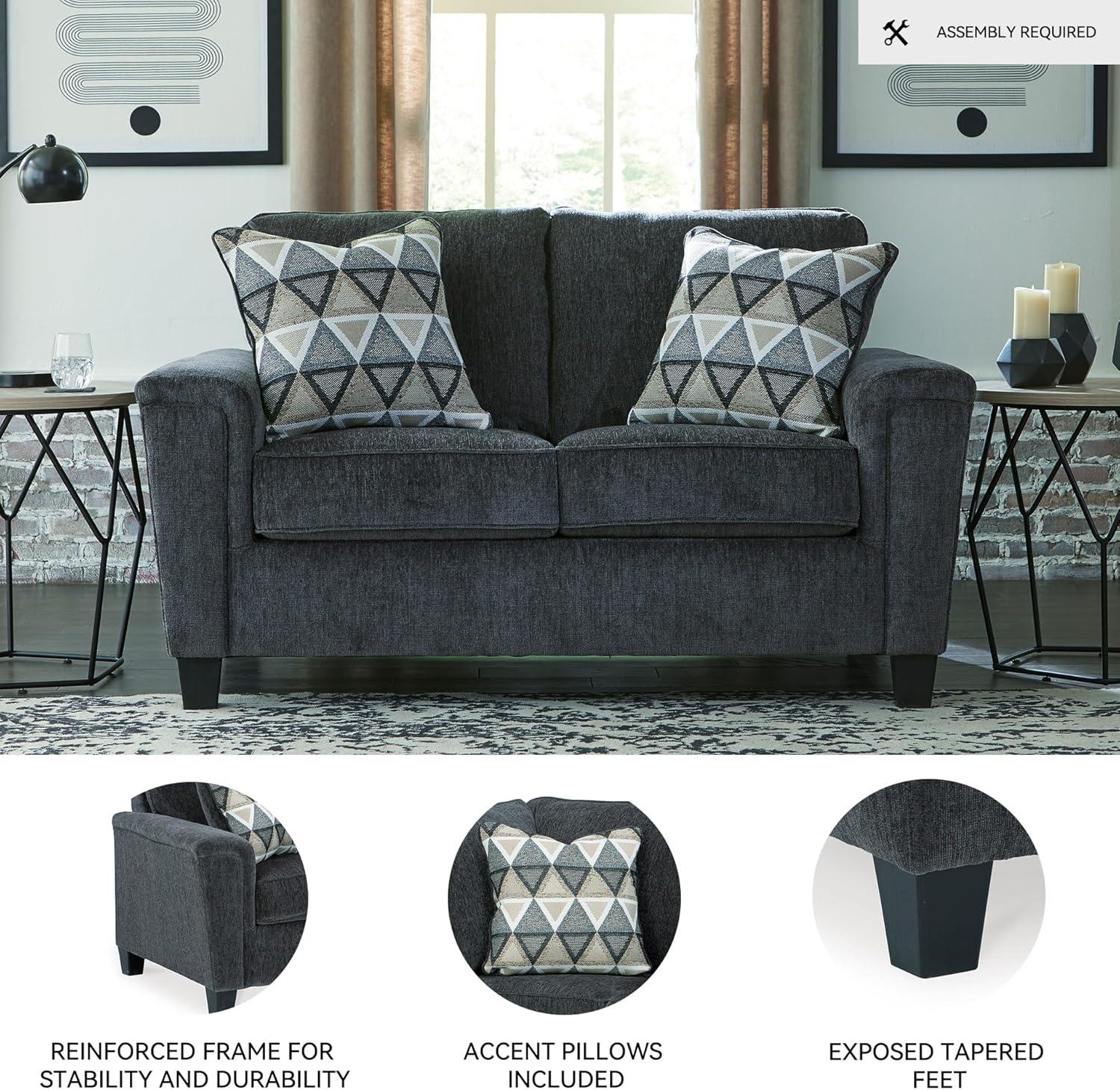 imageSignature Design by Ashley Abinger Chenille Contemporary Loveseat with 2 Accent Pillows Dark Gray