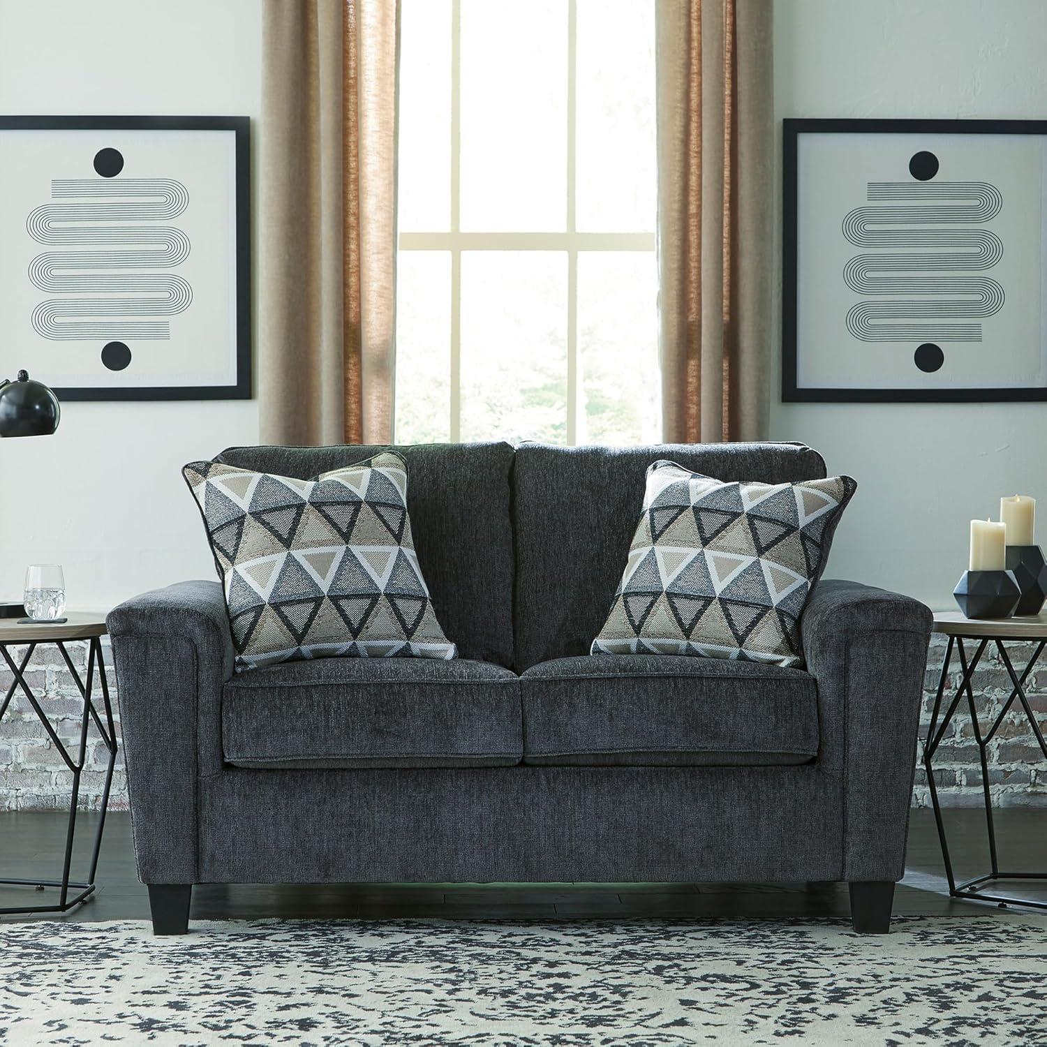 imageSignature Design by Ashley Abinger Chenille Contemporary Loveseat with 2 Accent Pillows Dark Gray