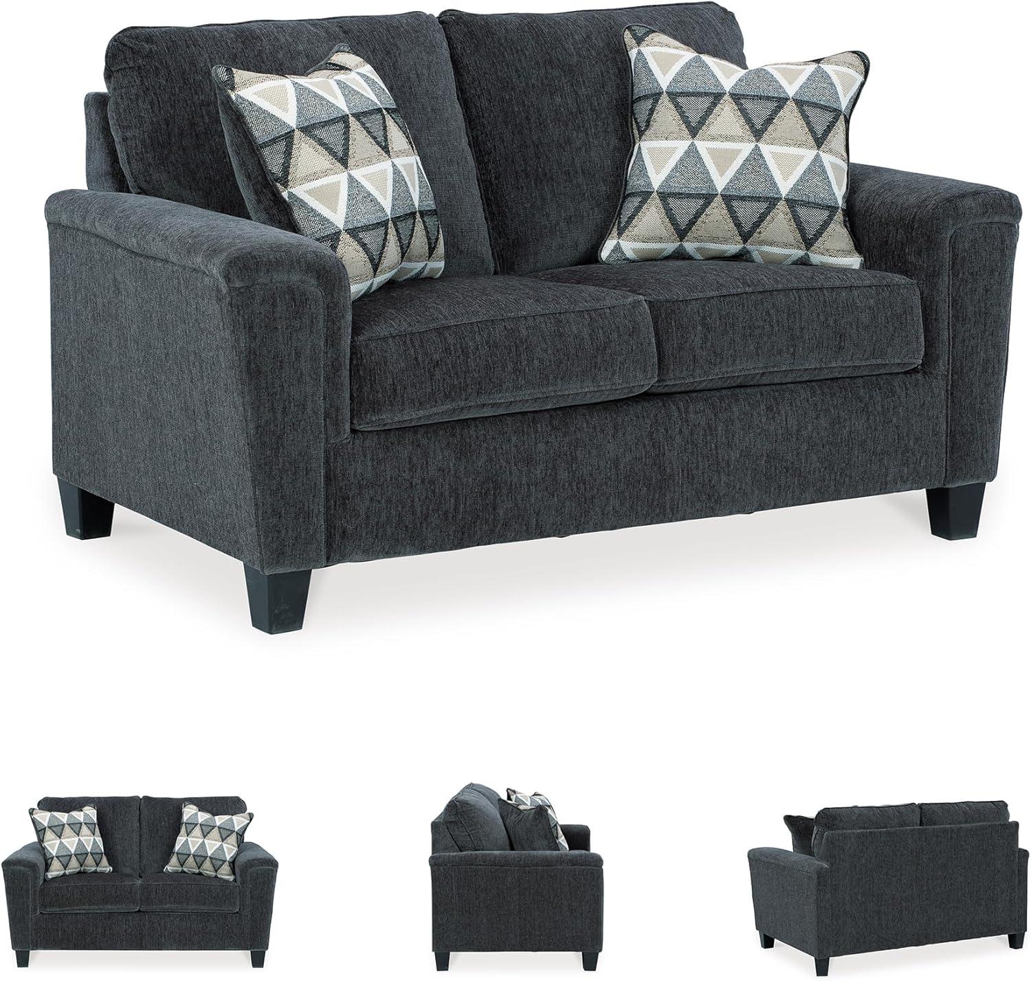 imageSignature Design by Ashley Abinger Chenille Contemporary Loveseat with 2 Accent Pillows Dark Gray