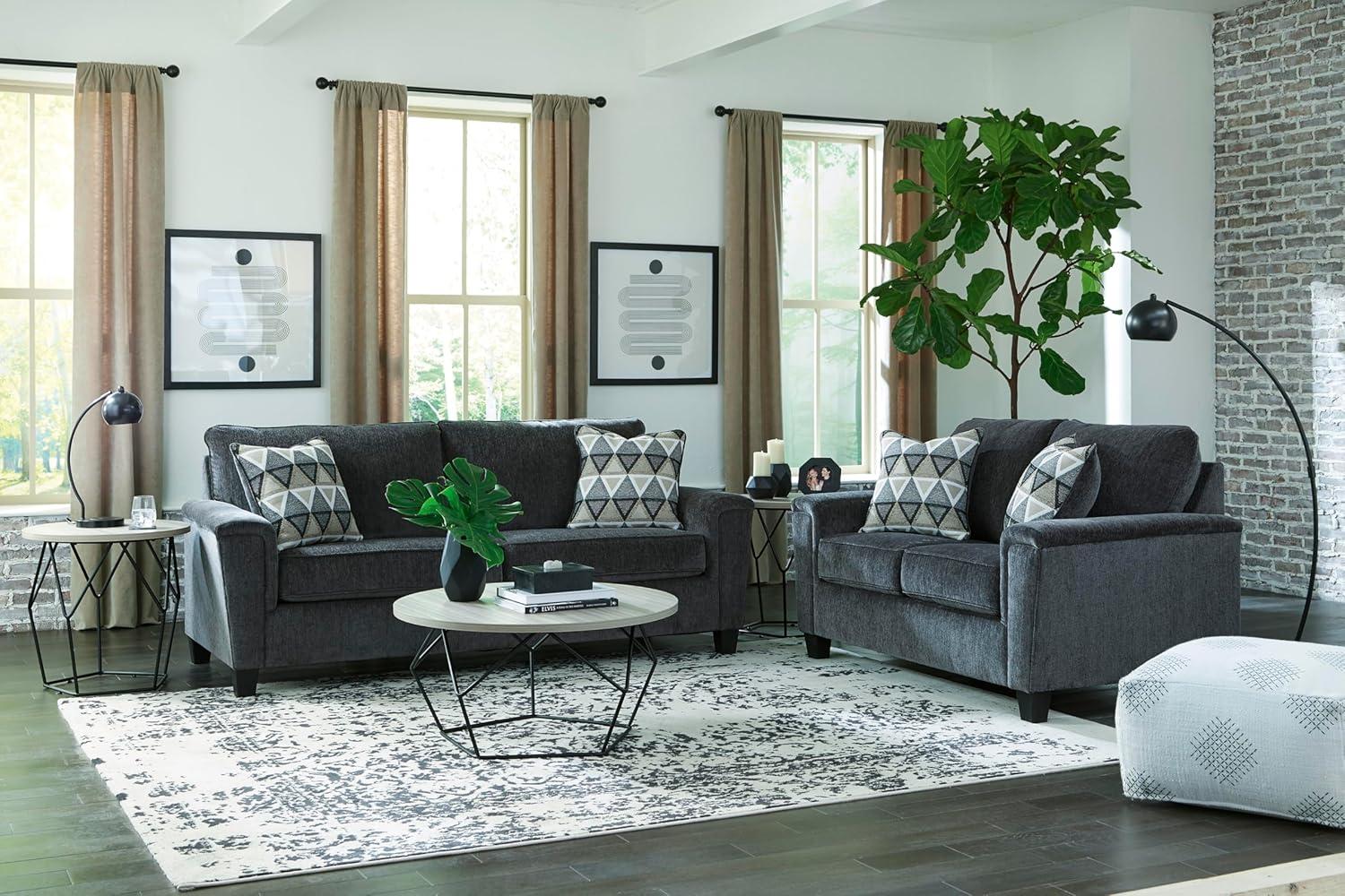 imageSignature Design by Ashley Abinger Chenille Contemporary Loveseat with 2 Accent Pillows Dark Gray
