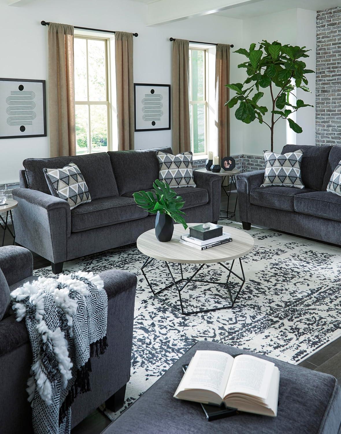 imageSignature Design by Ashley Abinger Chenille Contemporary Loveseat with 2 Accent Pillows Dark Gray