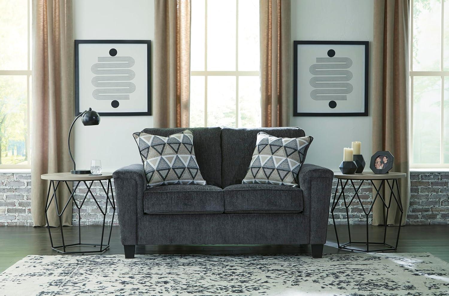 imageSignature Design by Ashley Abinger Chenille Contemporary Loveseat with 2 Accent Pillows Dark Gray