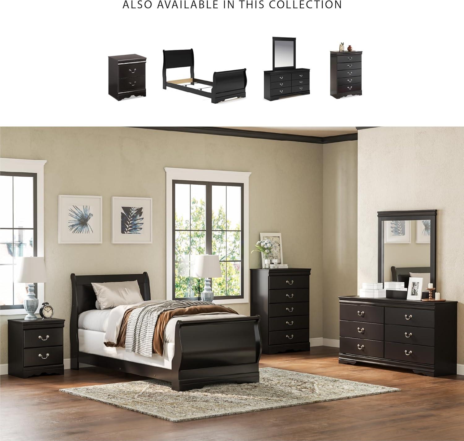 imageSignature Design by Ashley Huey Vineyard Vintage Twin Sleigh Bed with Metal Slats Foundation or Box Spring Needed BlackBlack