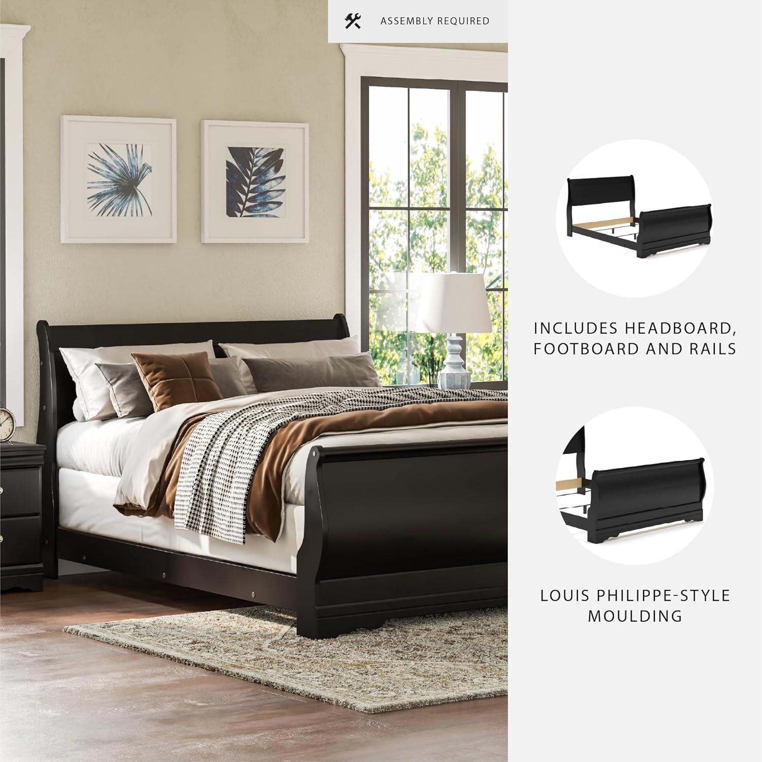 imageSignature Design by Ashley Huey Vineyard Vintage Twin Sleigh Bed with Metal Slats Foundation or Box Spring Needed BlackBlack