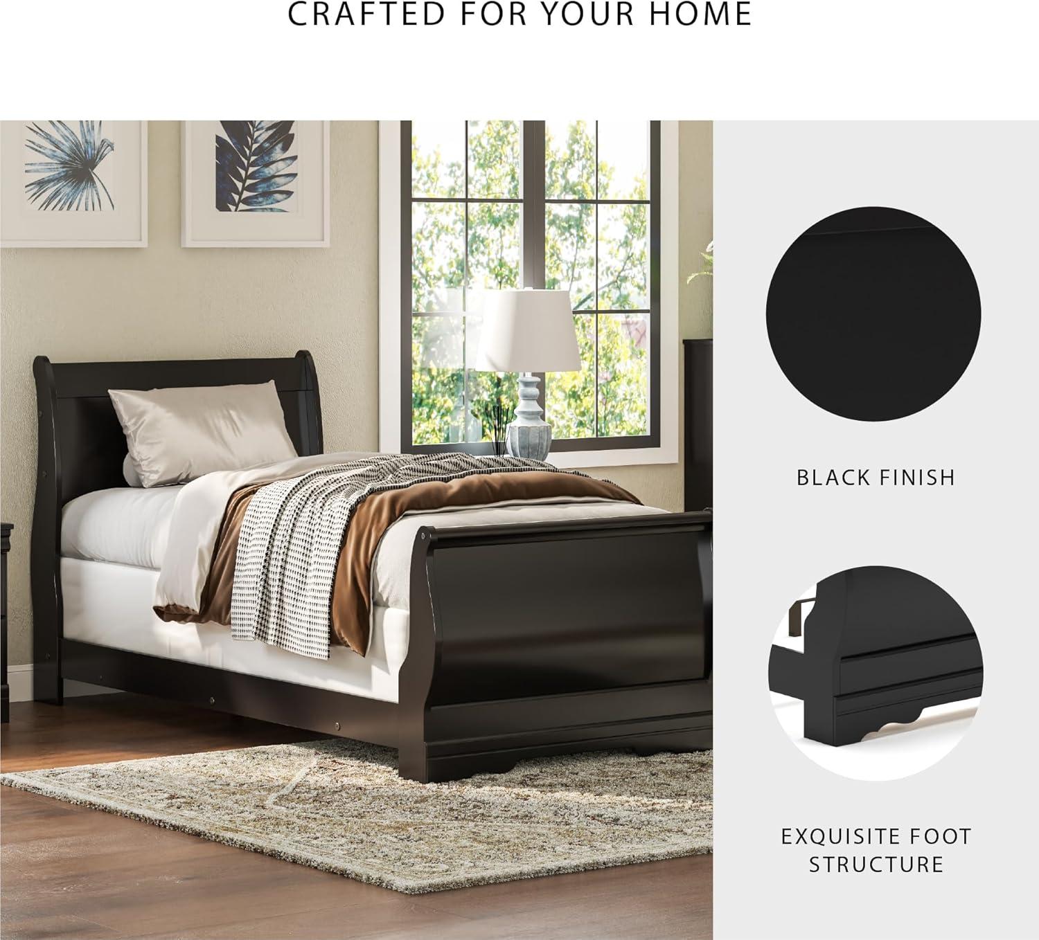 imageSignature Design by Ashley Huey Vineyard Vintage Twin Sleigh Bed with Metal Slats Foundation or Box Spring Needed BlackBlack