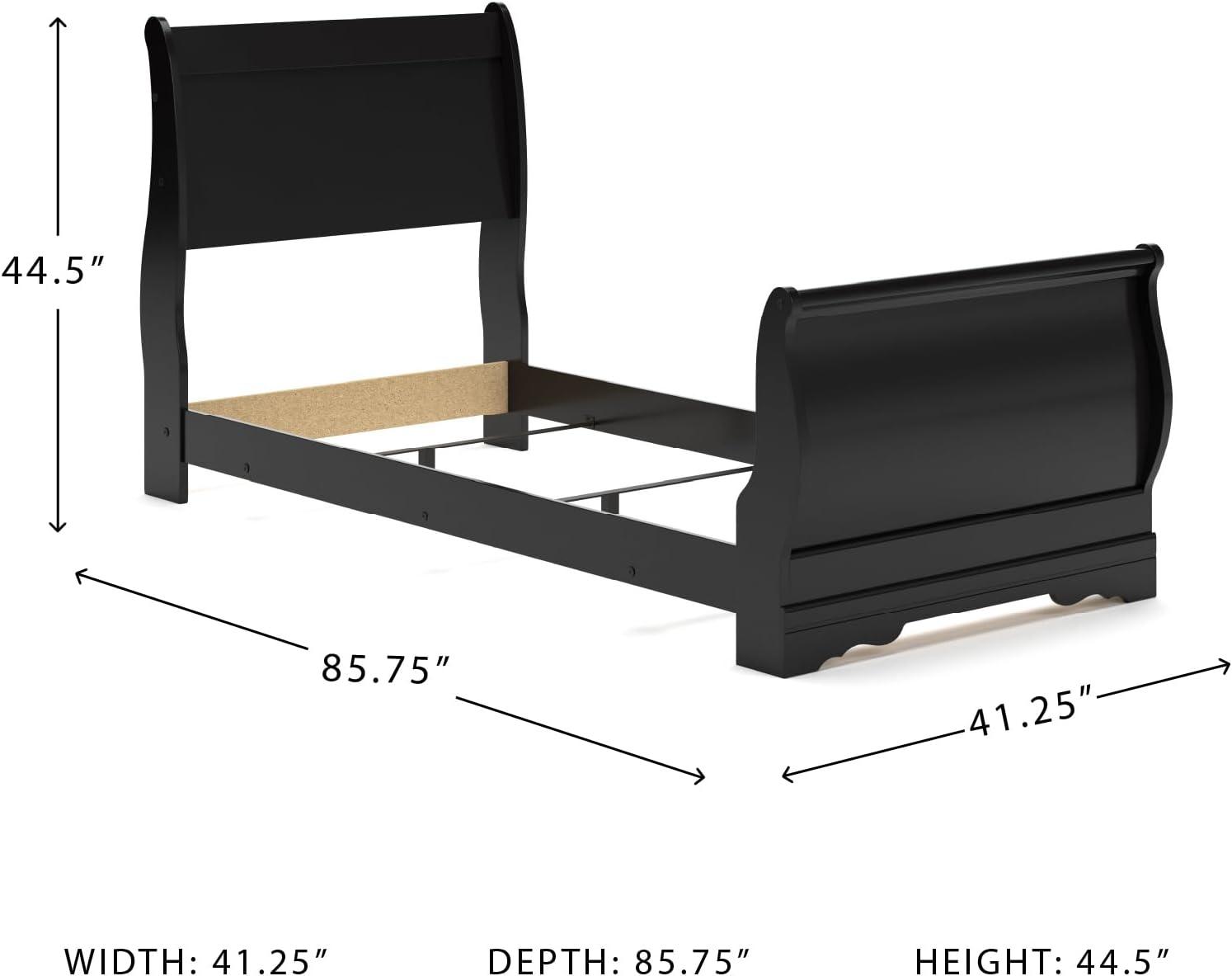imageSignature Design by Ashley Huey Vineyard Vintage Twin Sleigh Bed with Metal Slats Foundation or Box Spring Needed BlackBlack