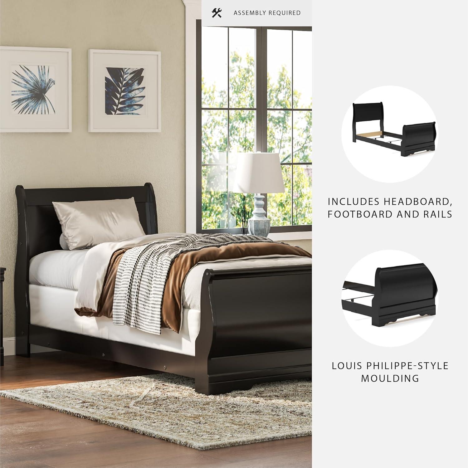 imageSignature Design by Ashley Huey Vineyard Vintage Twin Sleigh Bed with Metal Slats Foundation or Box Spring Needed BlackBlack