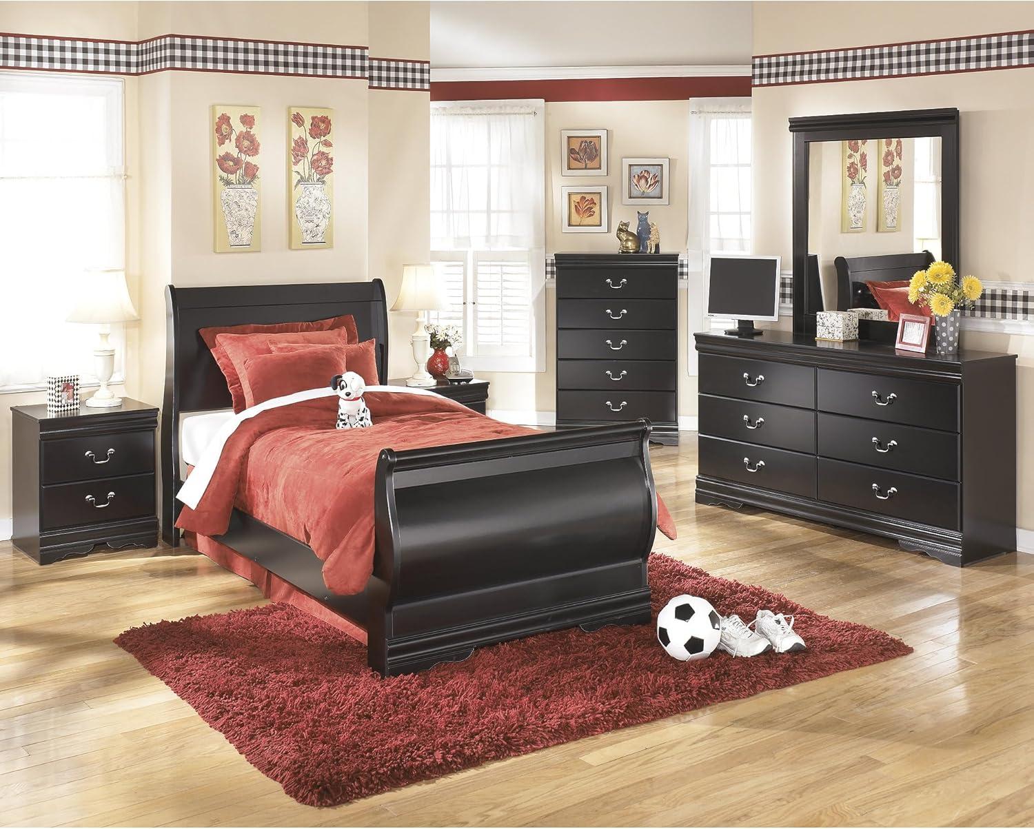 imageSignature Design by Ashley Huey Vineyard Vintage Twin Sleigh Bed with Metal Slats Foundation or Box Spring Needed BlackBlack