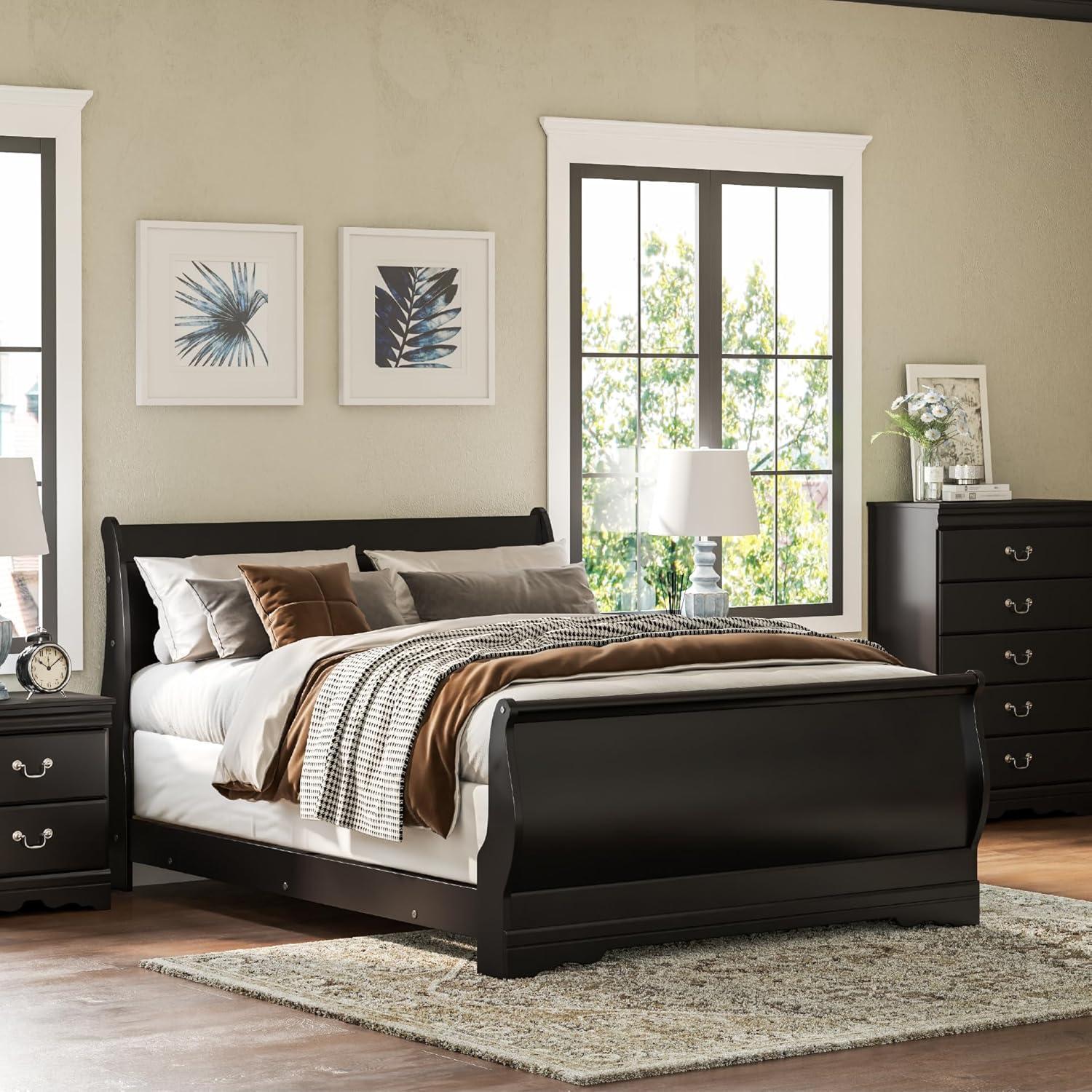 imageSignature Design by Ashley Huey Vineyard Vintage Twin Sleigh Bed with Metal Slats Foundation or Box Spring Needed BlackBlack