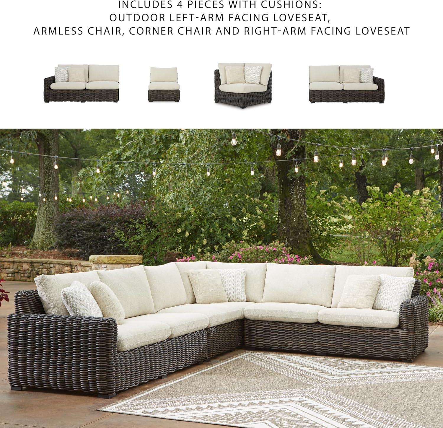 imageSignature Design by Ashley Kimora RightArm Facing Contemporary 4Piece Outdoor Sectional with Cushion and 6 Throw Pillows White4Piece Outdoor Sectional