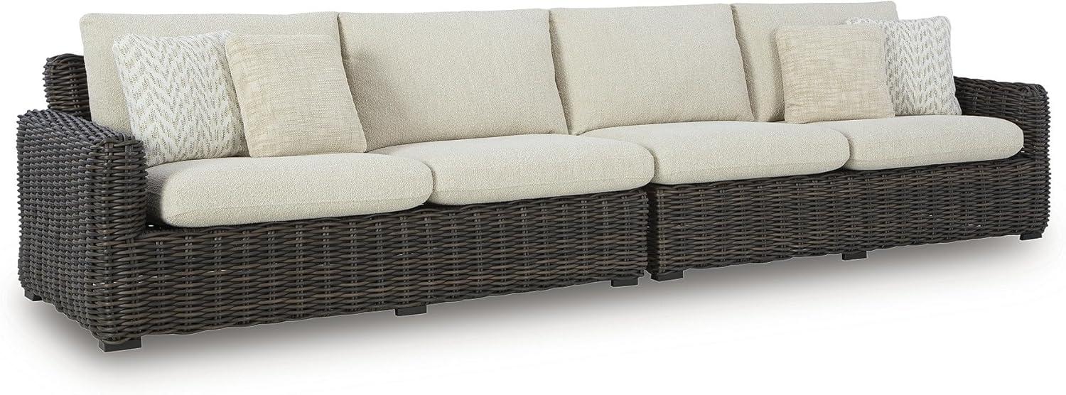 imageSignature Design by Ashley Kimora RightArm Facing Contemporary 4Piece Outdoor Sectional with Cushion and 6 Throw Pillows White4Piece Outdoor Sectional