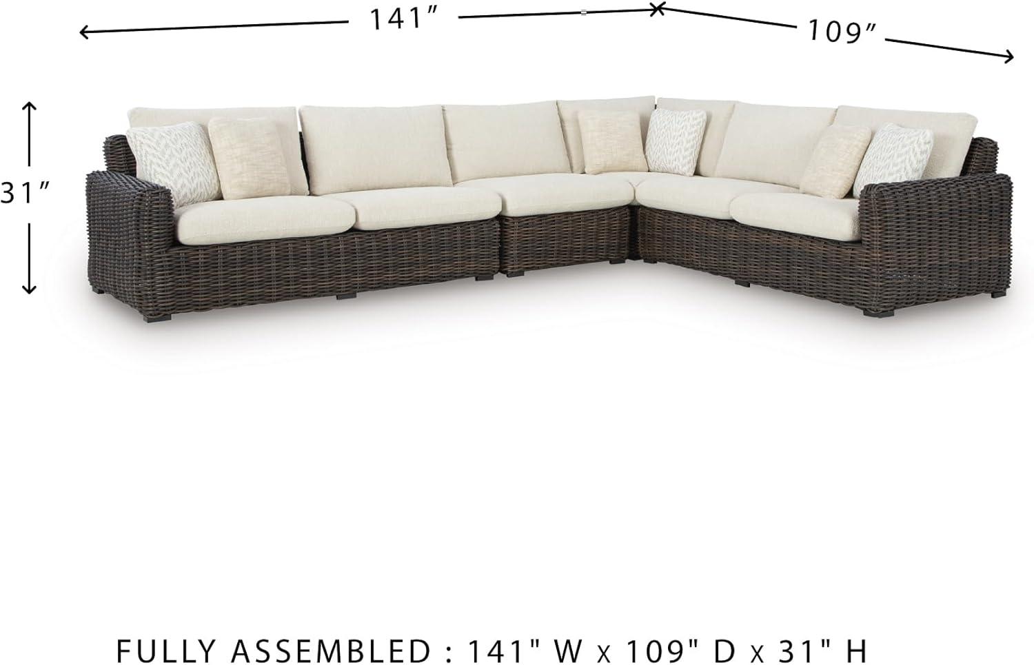 imageSignature Design by Ashley Kimora RightArm Facing Contemporary 4Piece Outdoor Sectional with Cushion and 6 Throw Pillows White4Piece Outdoor Sectional
