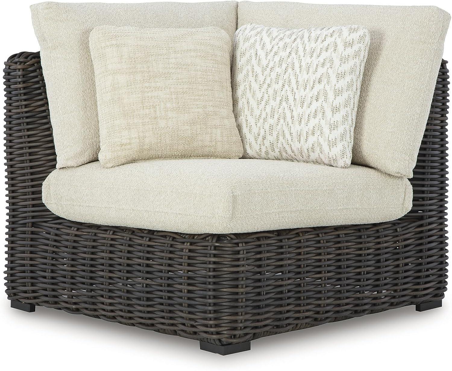 imageSignature Design by Ashley Kimora RightArm Facing Contemporary 4Piece Outdoor Sectional with Cushion and 6 Throw Pillows White4Piece Outdoor Sectional