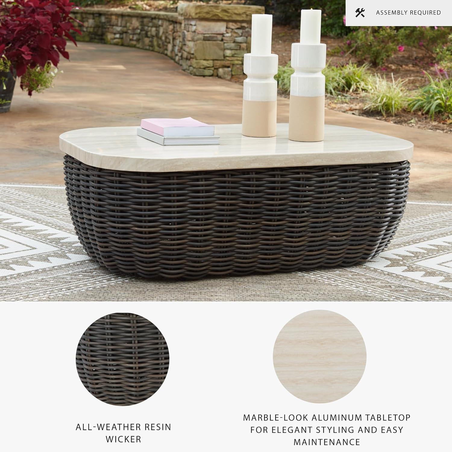 imageSignature Design by Ashley Kimora RightArm Facing Contemporary 4Piece Outdoor Sectional with Cushion and 6 Throw Pillows WhiteKimora Rectangular Cocktail Table