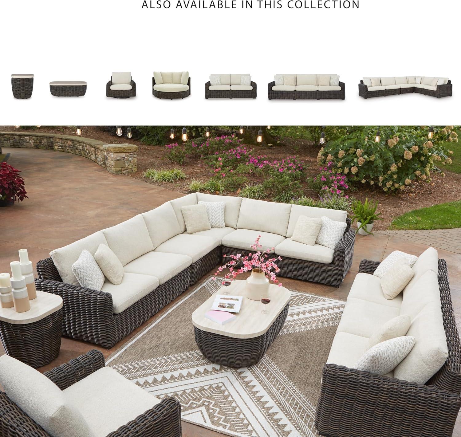 imageSignature Design by Ashley Kimora RightArm Facing Contemporary 4Piece Outdoor Sectional with Cushion and 6 Throw Pillows WhiteKimora Rectangular Cocktail Table