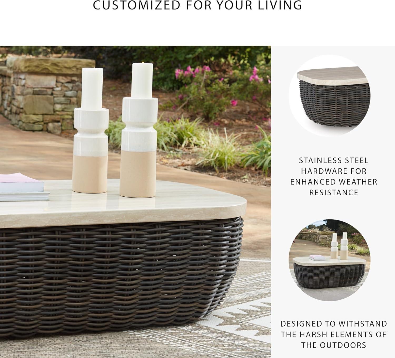 imageSignature Design by Ashley Kimora RightArm Facing Contemporary 4Piece Outdoor Sectional with Cushion and 6 Throw Pillows WhiteKimora Rectangular Cocktail Table