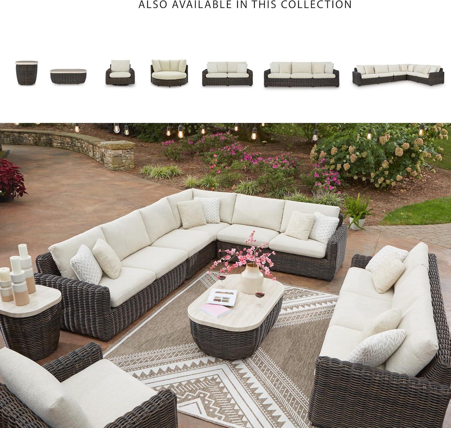 imageSignature Design by Ashley Kimora RightArm Facing Contemporary 4Piece Outdoor Sectional with Cushion and 6 Throw Pillows WhiteKimora Swivel Glider Lounge wCushion
