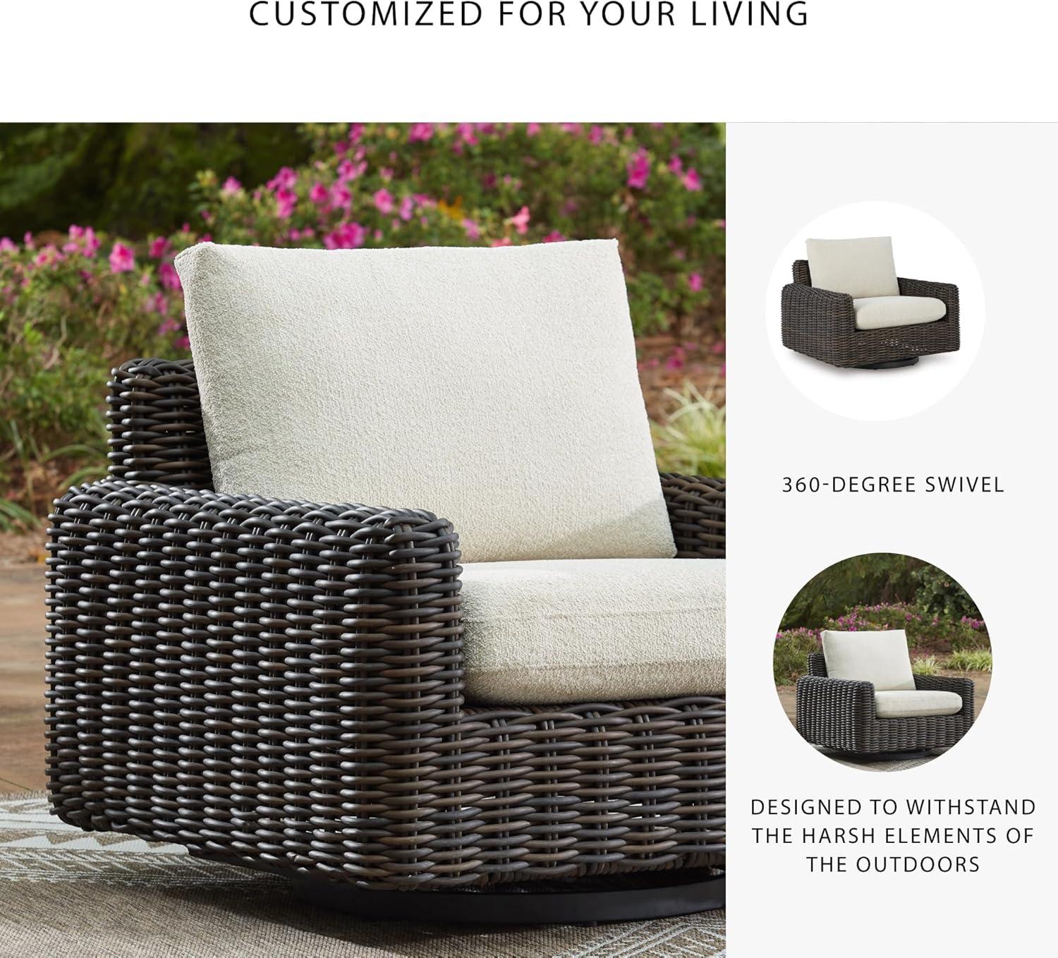 imageSignature Design by Ashley Kimora RightArm Facing Contemporary 4Piece Outdoor Sectional with Cushion and 6 Throw Pillows WhiteKimora Swivel Glider Lounge wCushion
