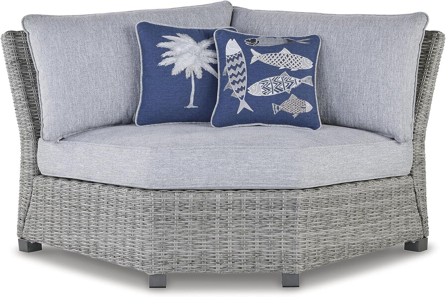 imageSignature Design by Ashley Naples Beach Curved Coastal 3Piece Outdoor Sectional with Cushion and 6 Throw Pillows Light Gray3Piece Outdoor Sectional